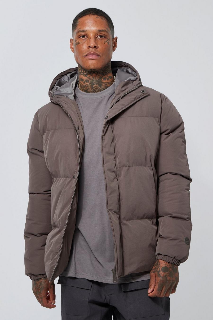 Slate grey Concealed Placket Hooded Puffer