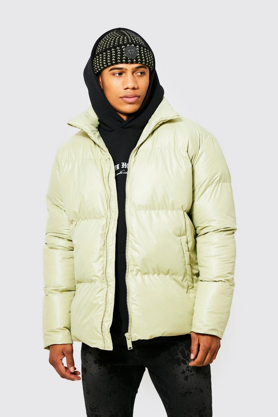 Lime Oversized Funnel Neck Mid Puffer image number 1