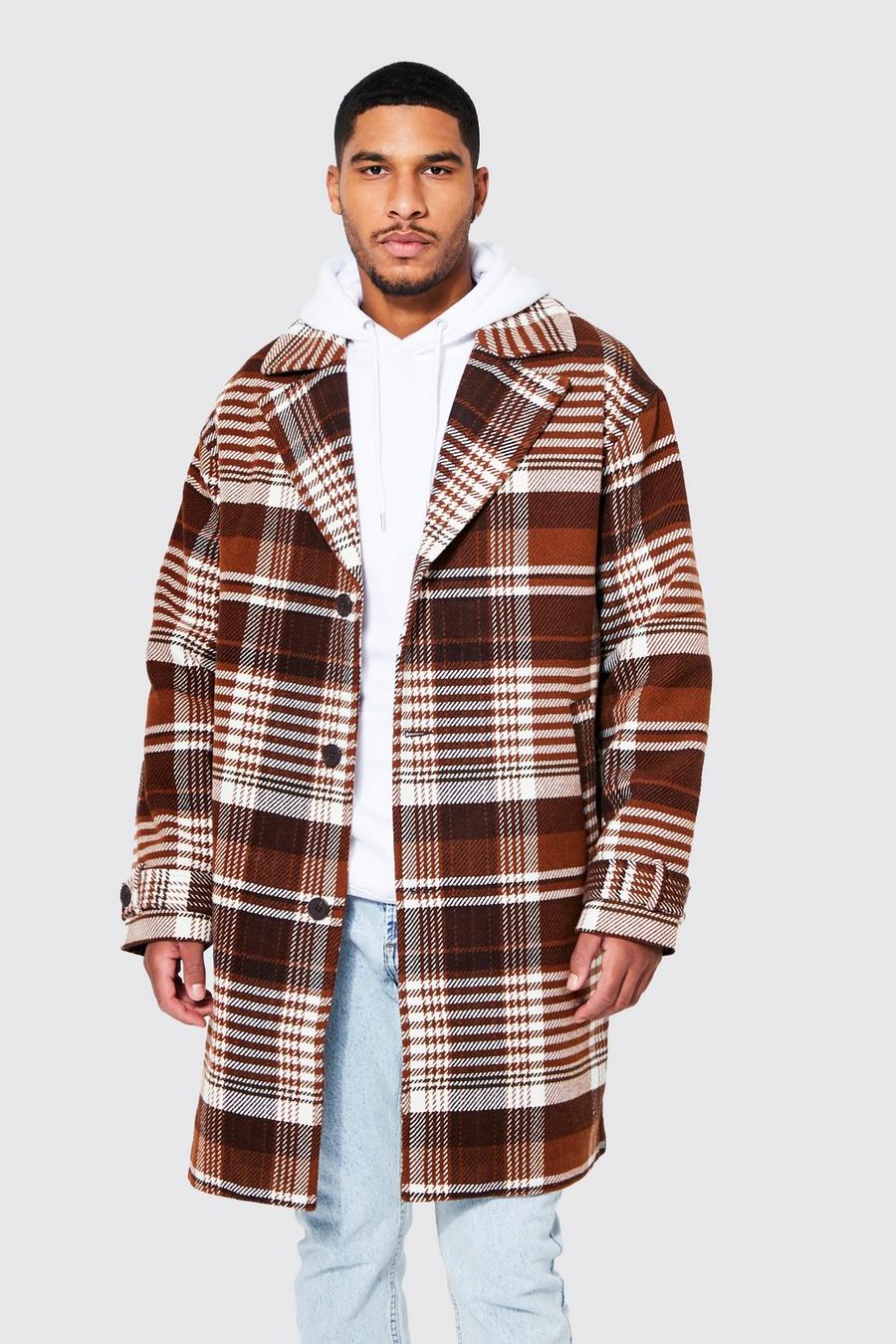 Rust Tall Wool Look Check Single Breasted Overcoat