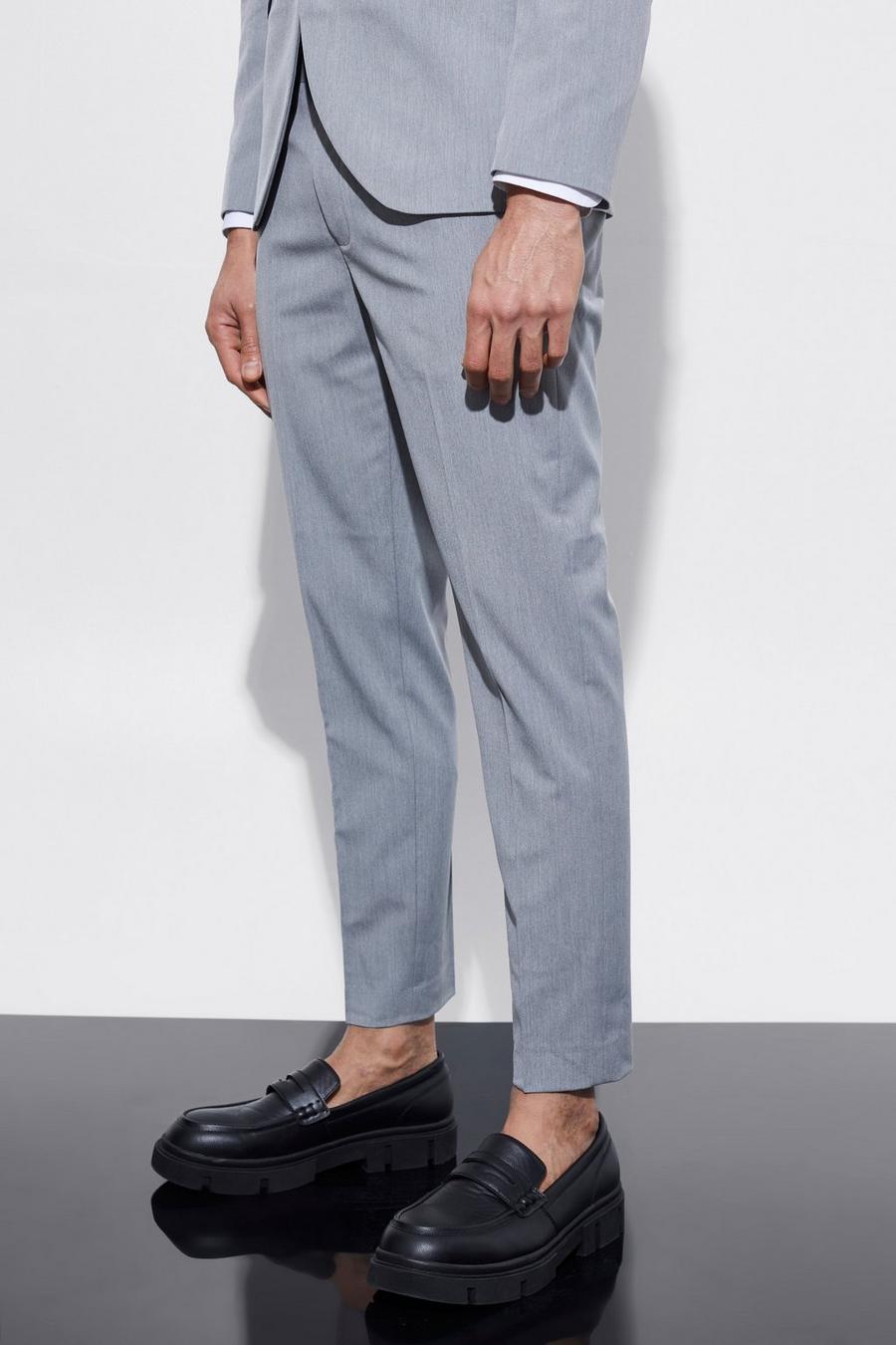 Grey Croppade kostymbyxor i skinny fit image number 1