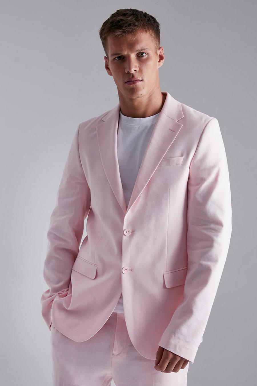 Chaqueta Tall de traje ajustada de lino con botonadura, Light pink