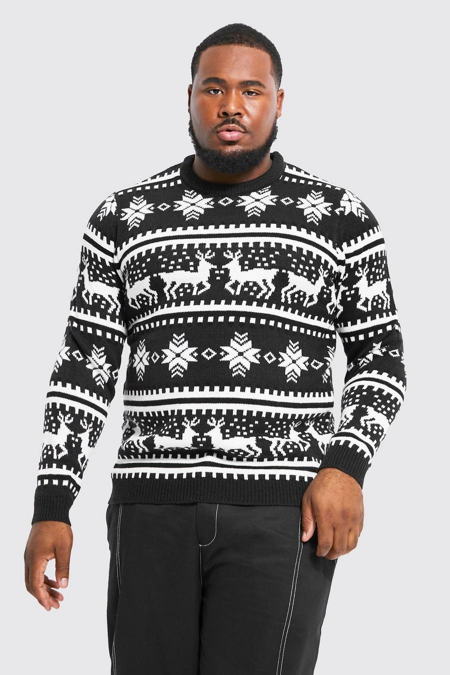 Pullover natalizio Plus Size con renne e motivi Fairisle, Navy image number 1