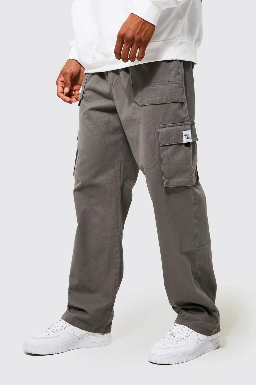 Pantalón deportivo holgado cargo de sarga con cinturón, Slate image number 1
