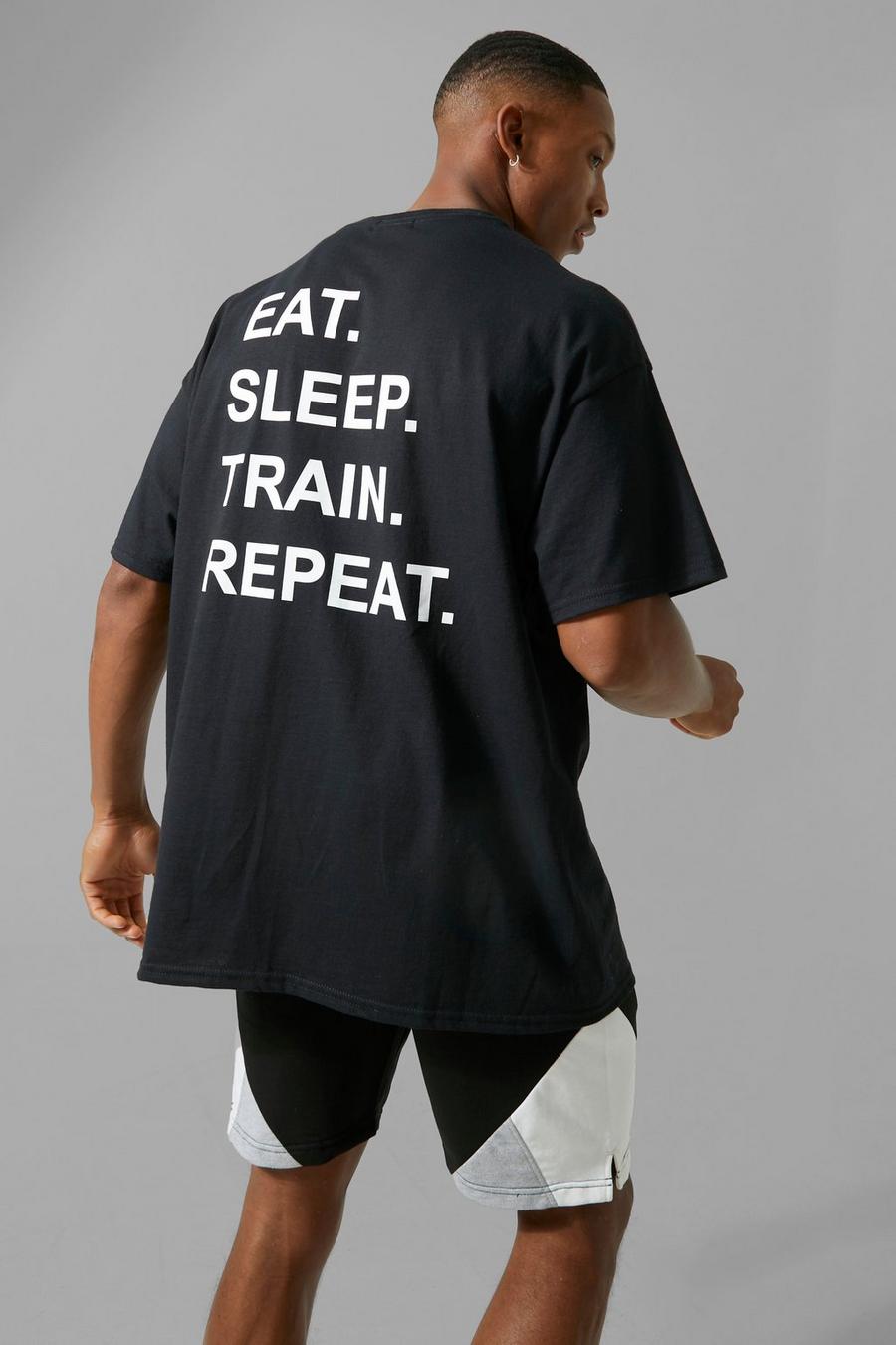 Man Active Oversize T-Shirt mit Repeat Print, Black
