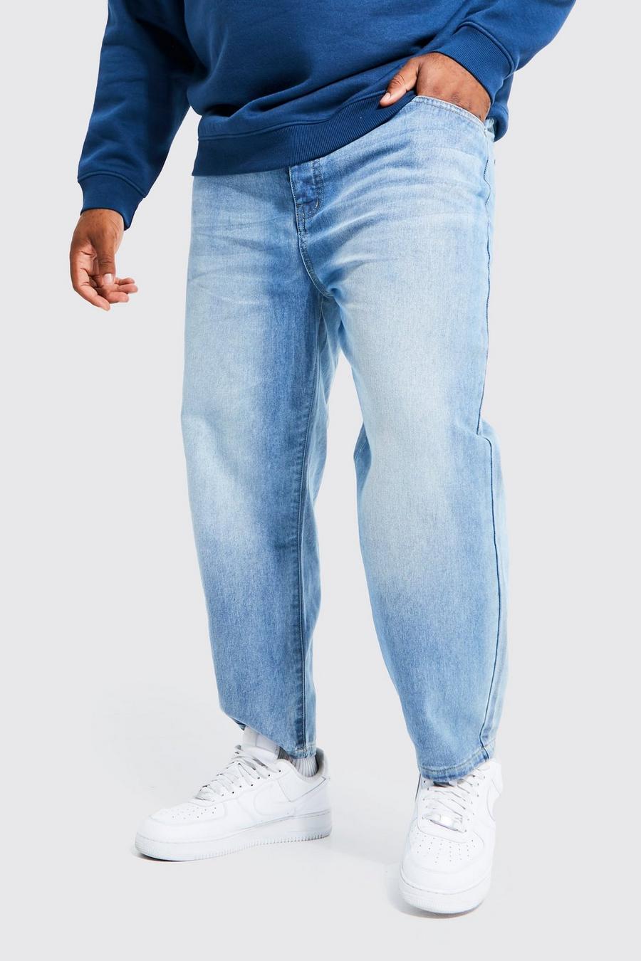 Mid blue Plus Korte Onbewerkte Toelopende Denim Jeans