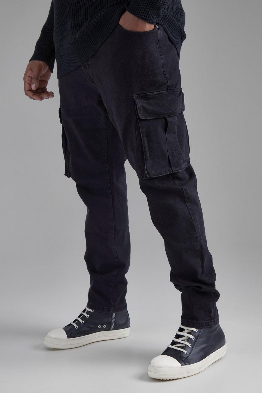 Washed black Plus Skinny cargo jeans med stretch