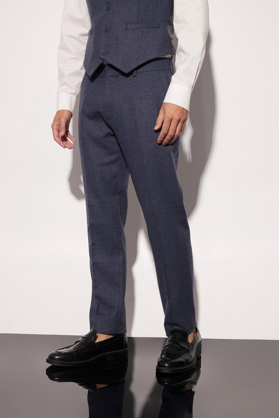 Navy Slim Wool Tweed Suit Trouser