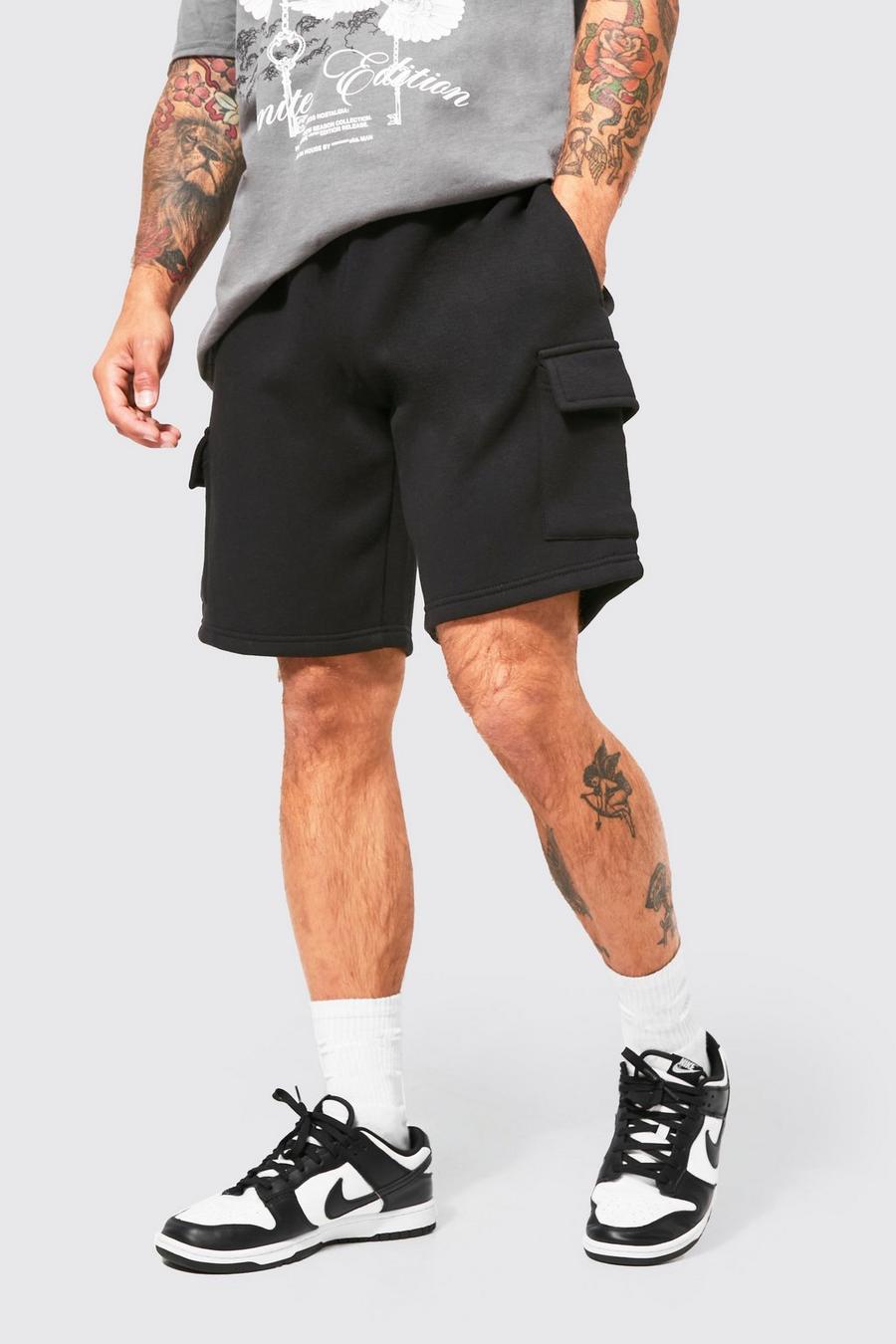 Lockere Jersey Cargo-Shorts aus Baumwolle, Black