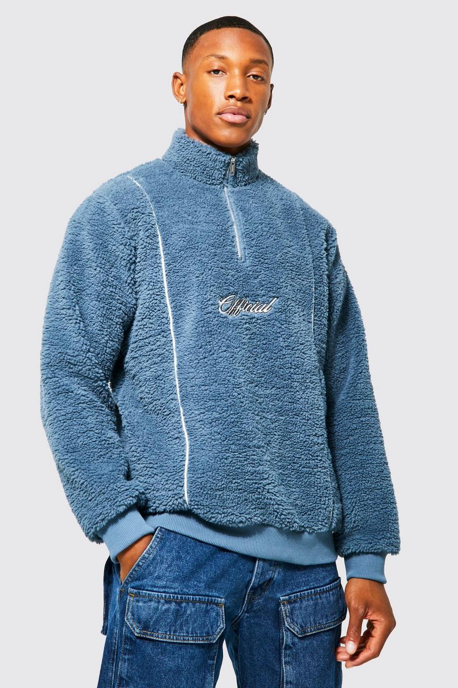 Slate blue Official Sweatshirt i teddy med kort dragkedja