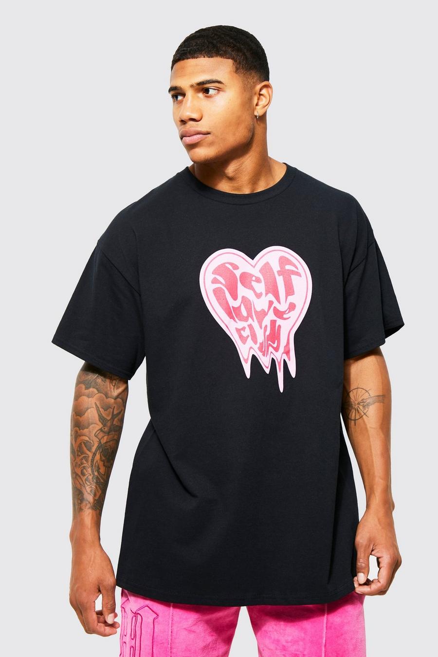 Black Oversized Self Love T-Shirt Met Print image number 1