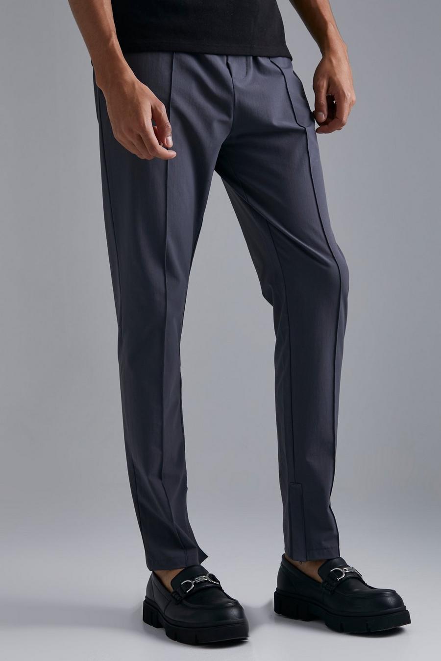 Dark grey Tall Slim Fit 4 Way Stretch Pintuck Trouser