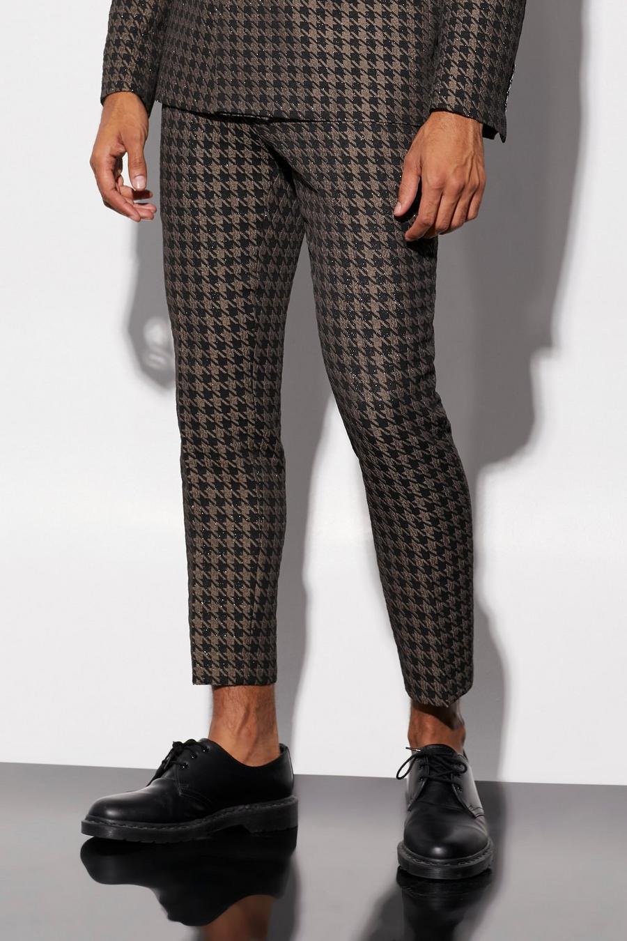 Bronze Skinny Fit Dogtooth Crop Suit Trousers image number 1