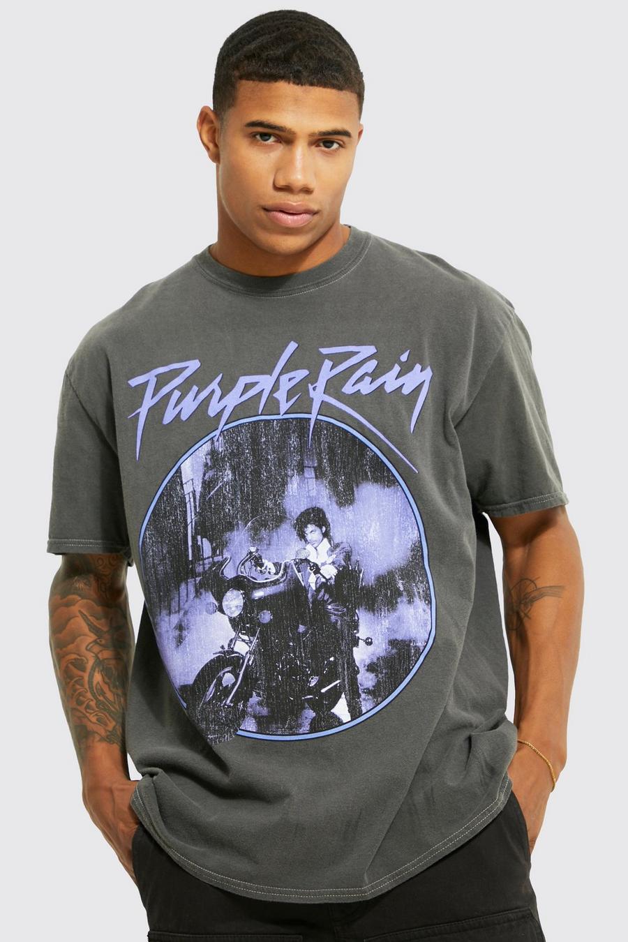 Camiseta oversize con lavado de ácido y estampado de Prince, Charcoal image number 1