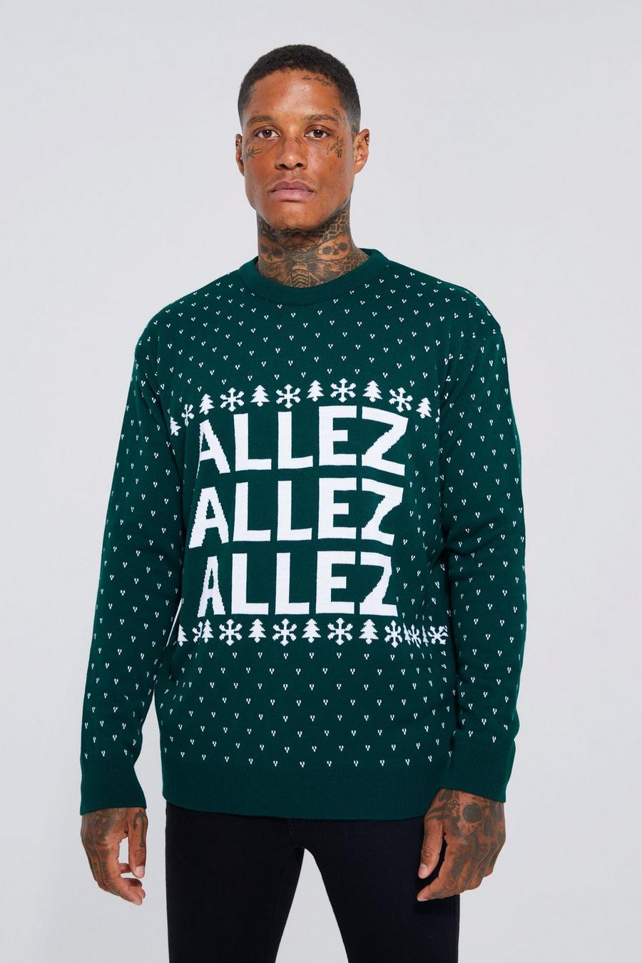 Maglione natalizio da calcio con slogan Allez, Green