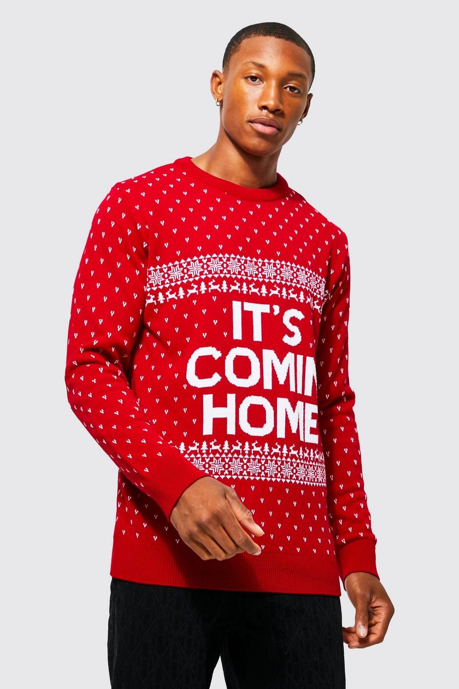 Maglione natalizio con slogan It’s Coming Home, Red