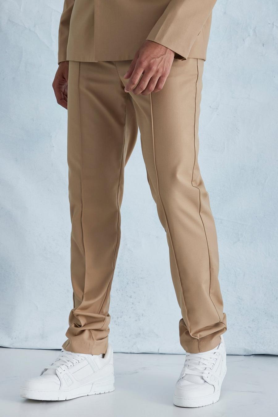 Pantalon droit à poches zippées, Camel