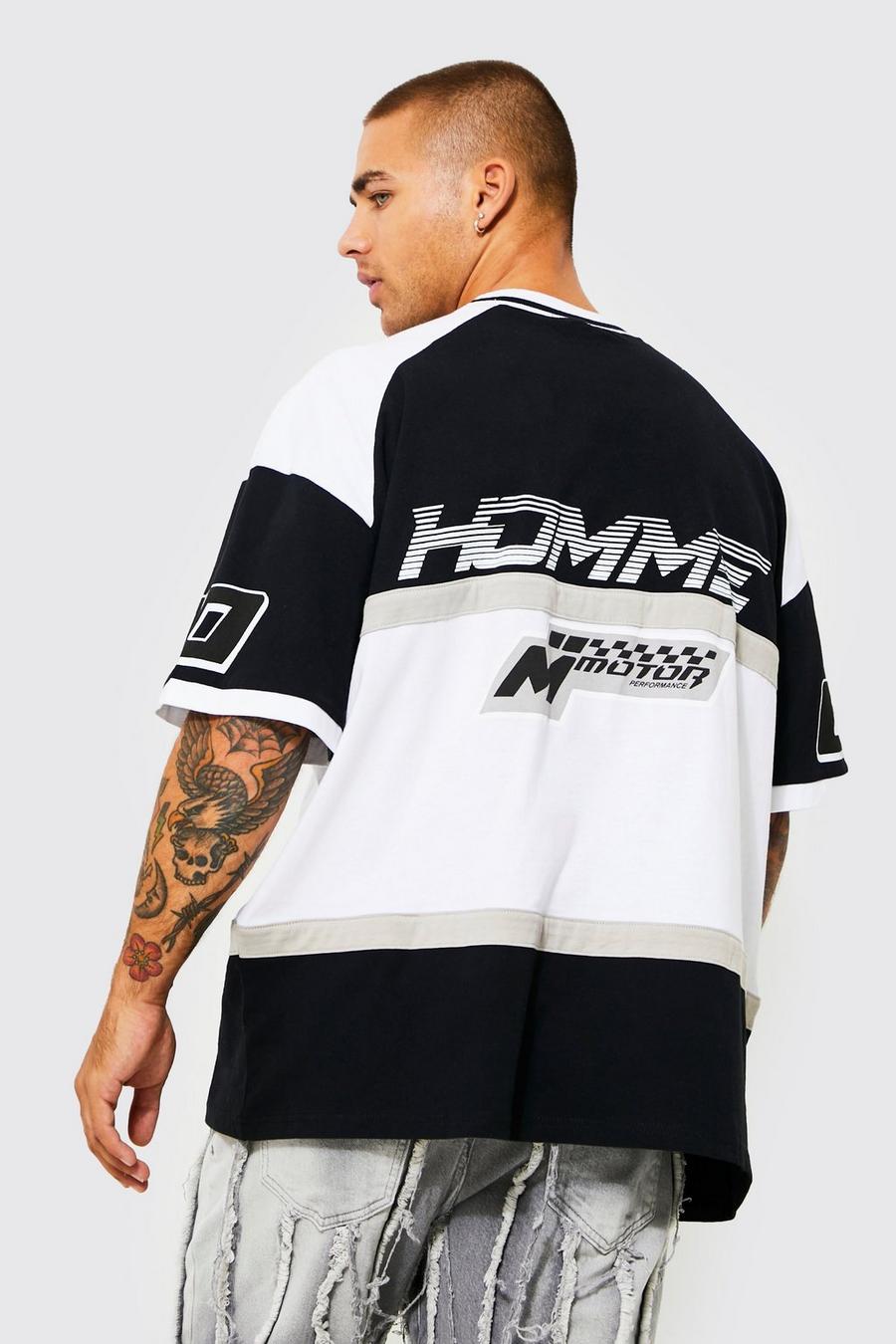 Camiseta oversize con estampado y panel Motor Sport, Black