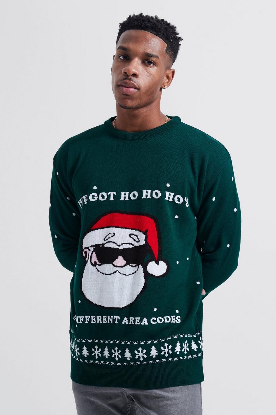 Pullover natalizio con slogan Ho's In Area Codes, Green image number 1
