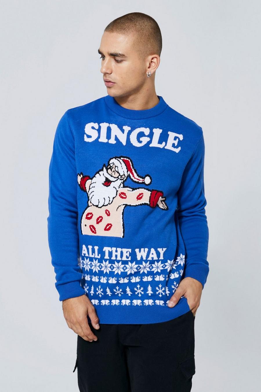 Pullover natalizio con slogan Single All The Way, Blue