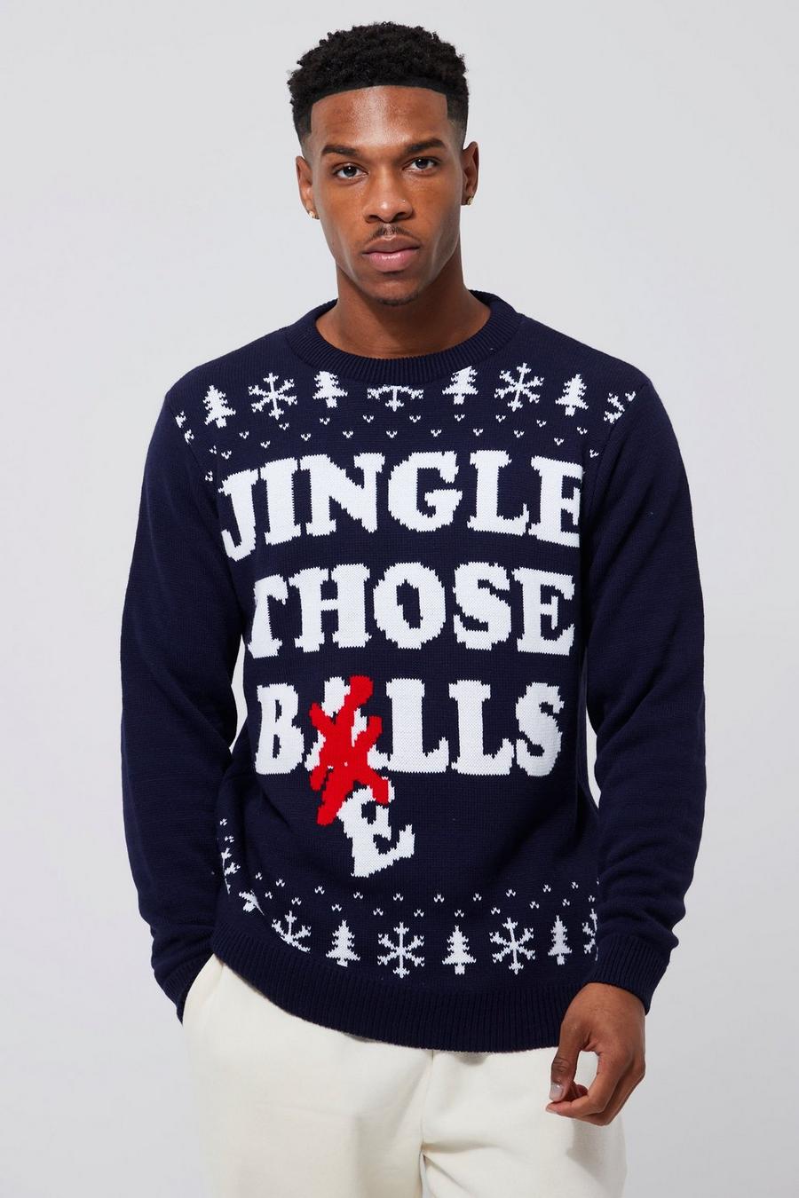 Maglione natalizio con slogan Jingle Those Bells, Navy