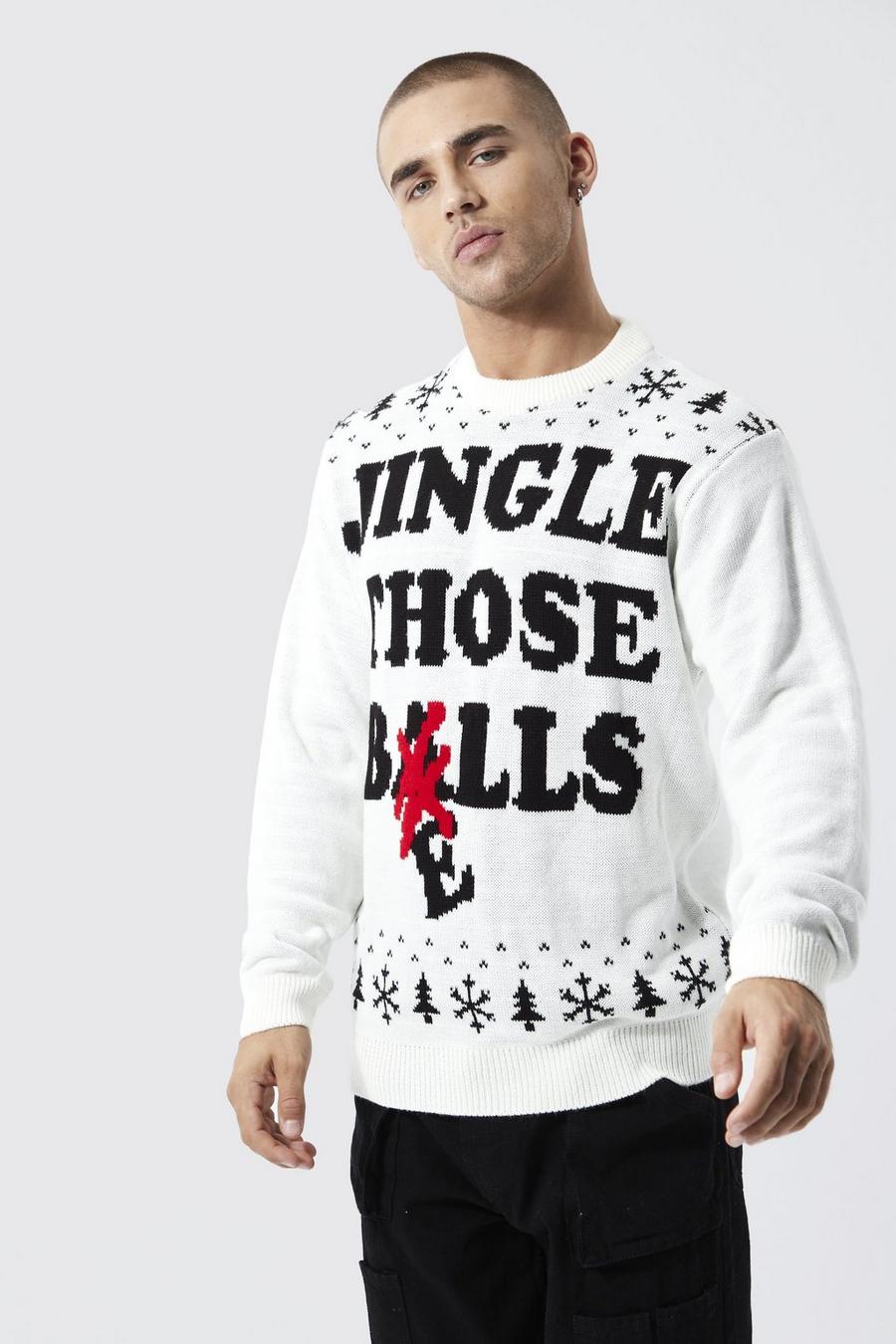 Maglione natalizio con slogan Jingle Those Bells, Ecru