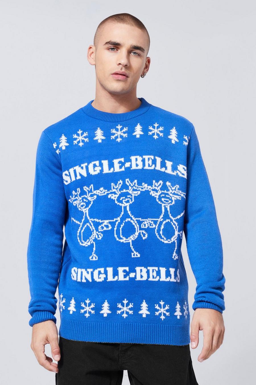 Maglione natalizio con slogan Single Bells, Navy