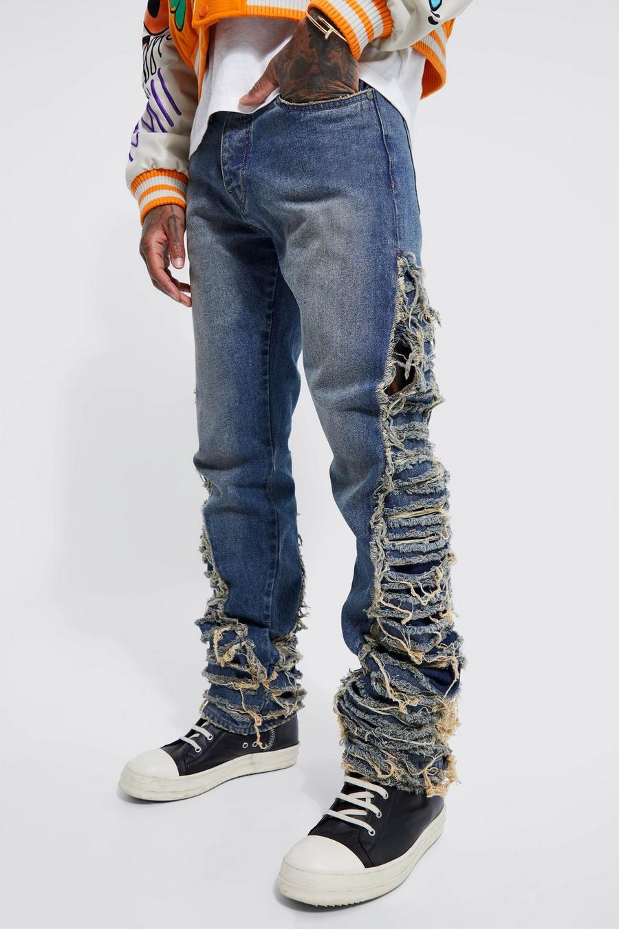 Antique blue Utsvängda skinny jeans med slitage image number 1