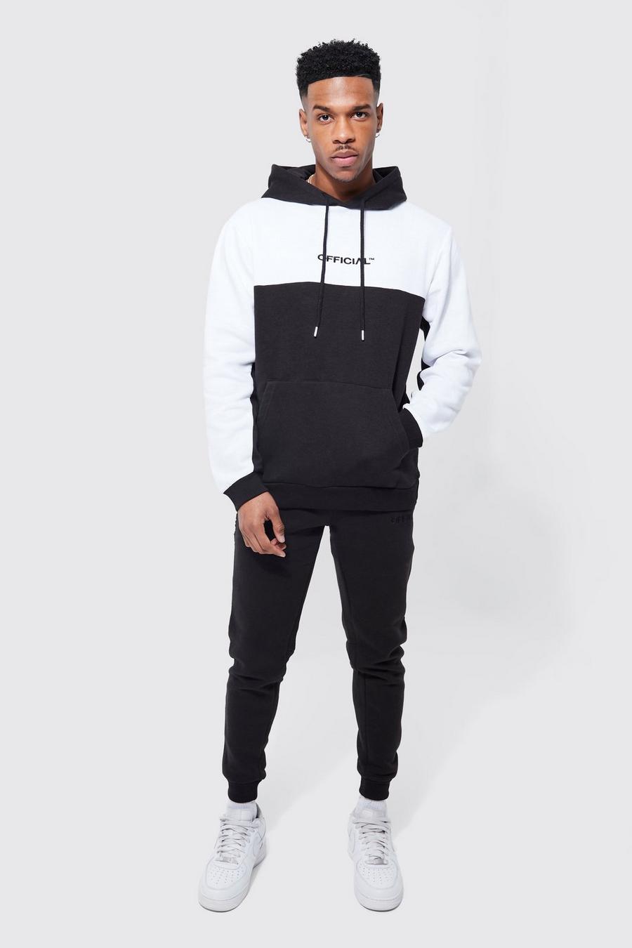 Black Official Colour Block Hooded Tracksuit With Tape
