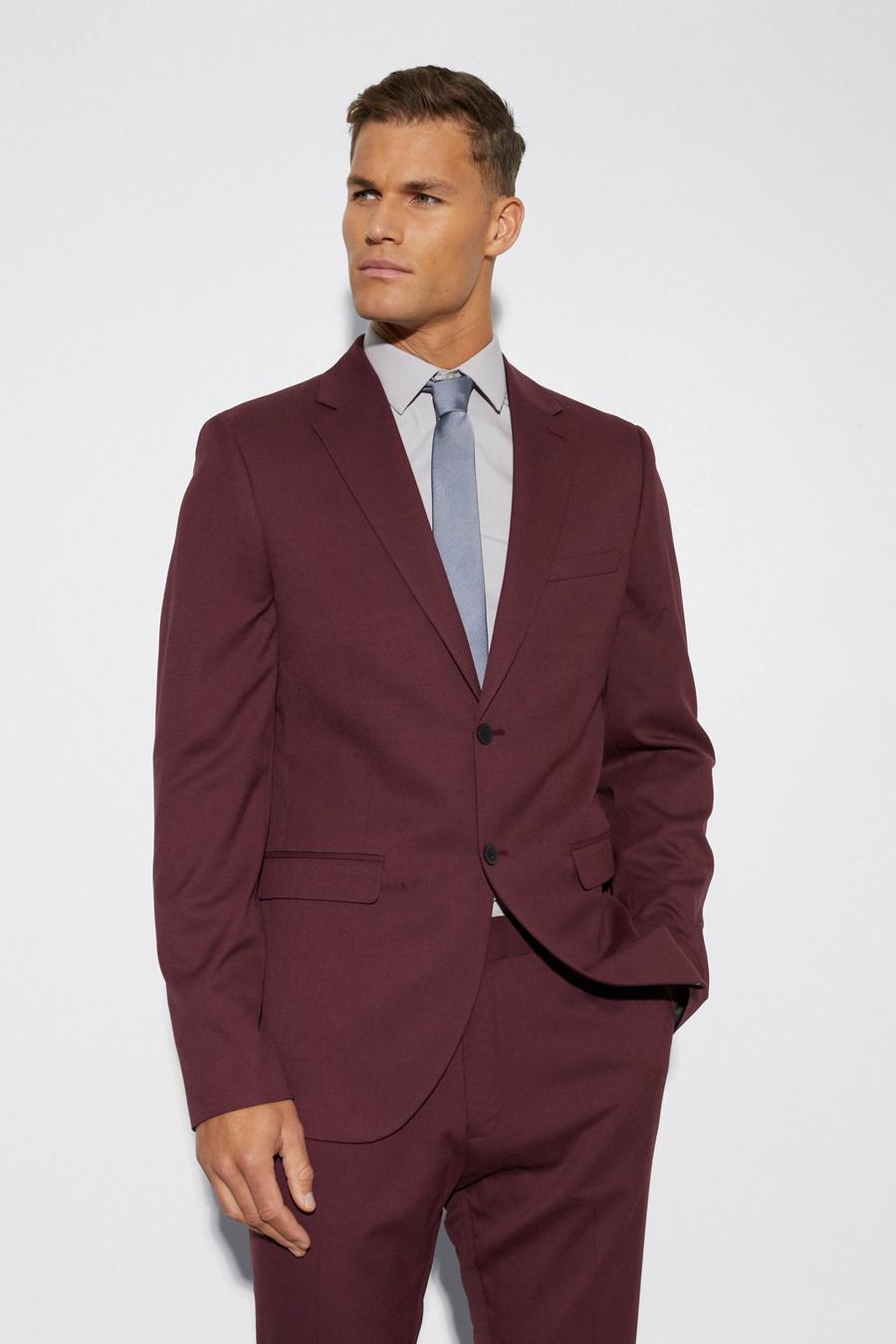 Burgundy Tall Slim Fit Colbert Met Enkele Rij Knopen