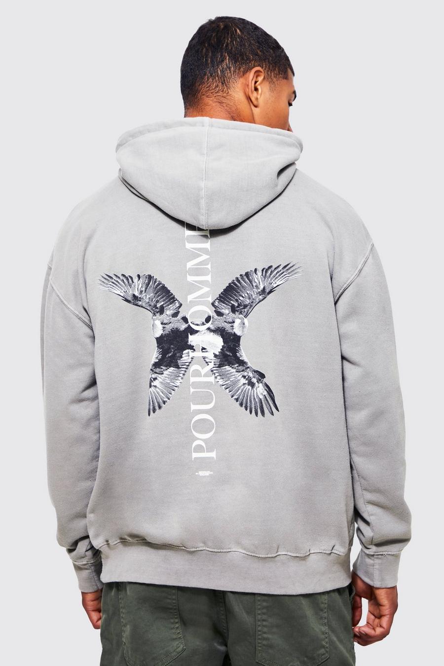 Sage Oversized Washed Dove Graphic Hoodie
