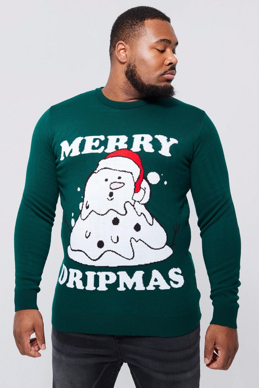 Maglione natalizio Plus Size con slogan Merry Dripmas, Forest