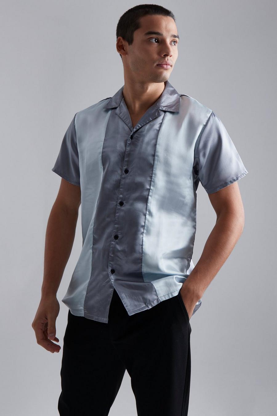 Camisa de manga corta y raso con estampado de rayas, Dark grey