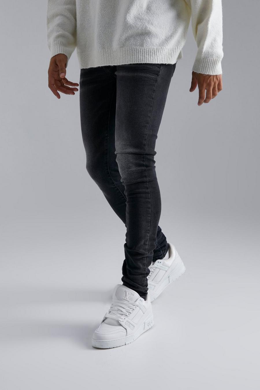 Jeans Skinny Fit Stretch con pieghe sul fondo, Washed black