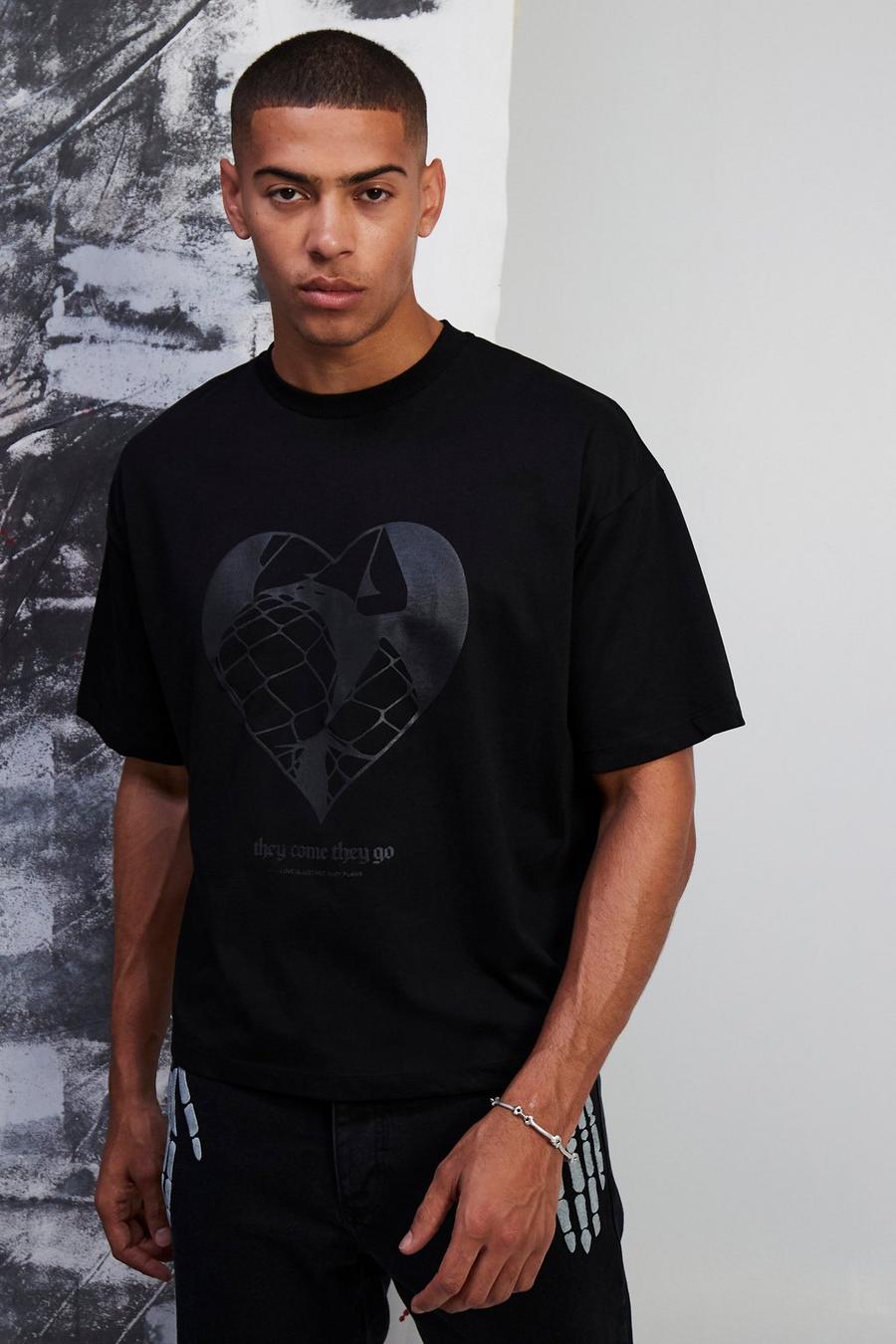 Black Premium Oversized t-shirt med silikontryck image number 1