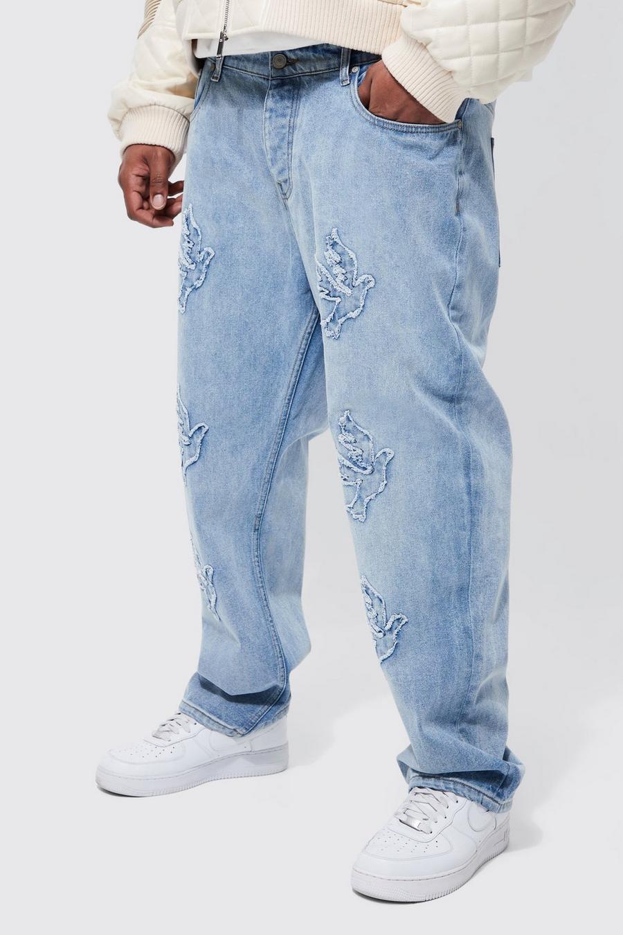 Jeans dritti Plus Size con applique di colomba, Ice blue