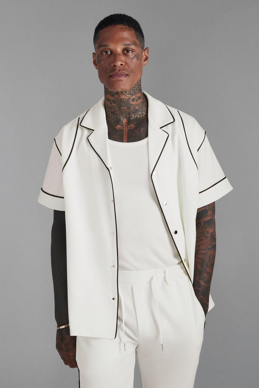 Camicia squadrata stile Western con cordoncino, White image number 1