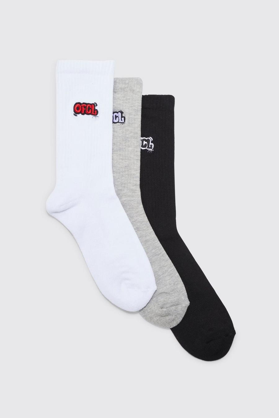 Multi 3 Pack Ofcl Embroidered Sports Socks