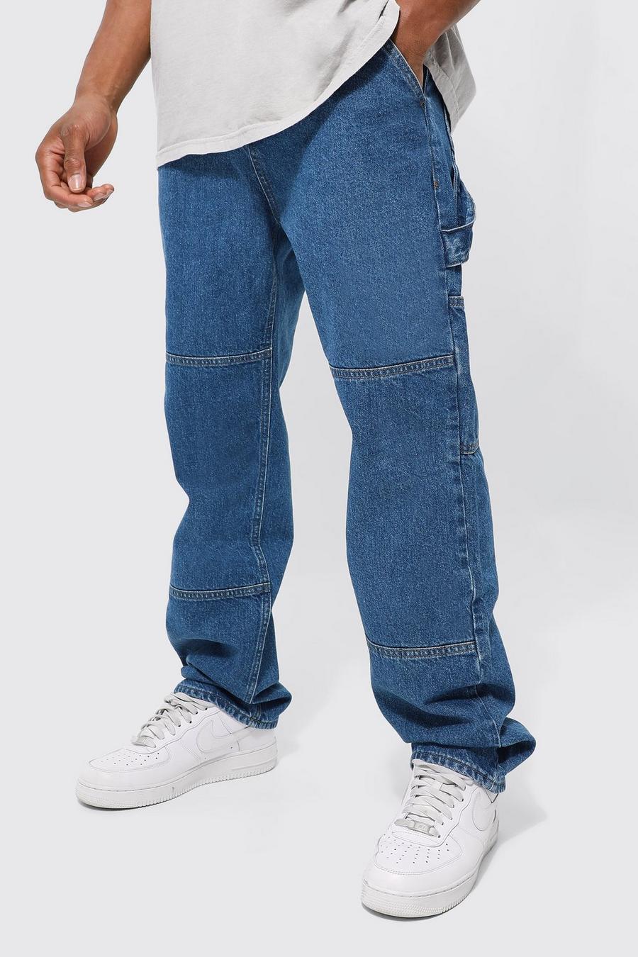 Mid blue Relaxed Fit Carpenter fit Jeans With Drop Crotch 