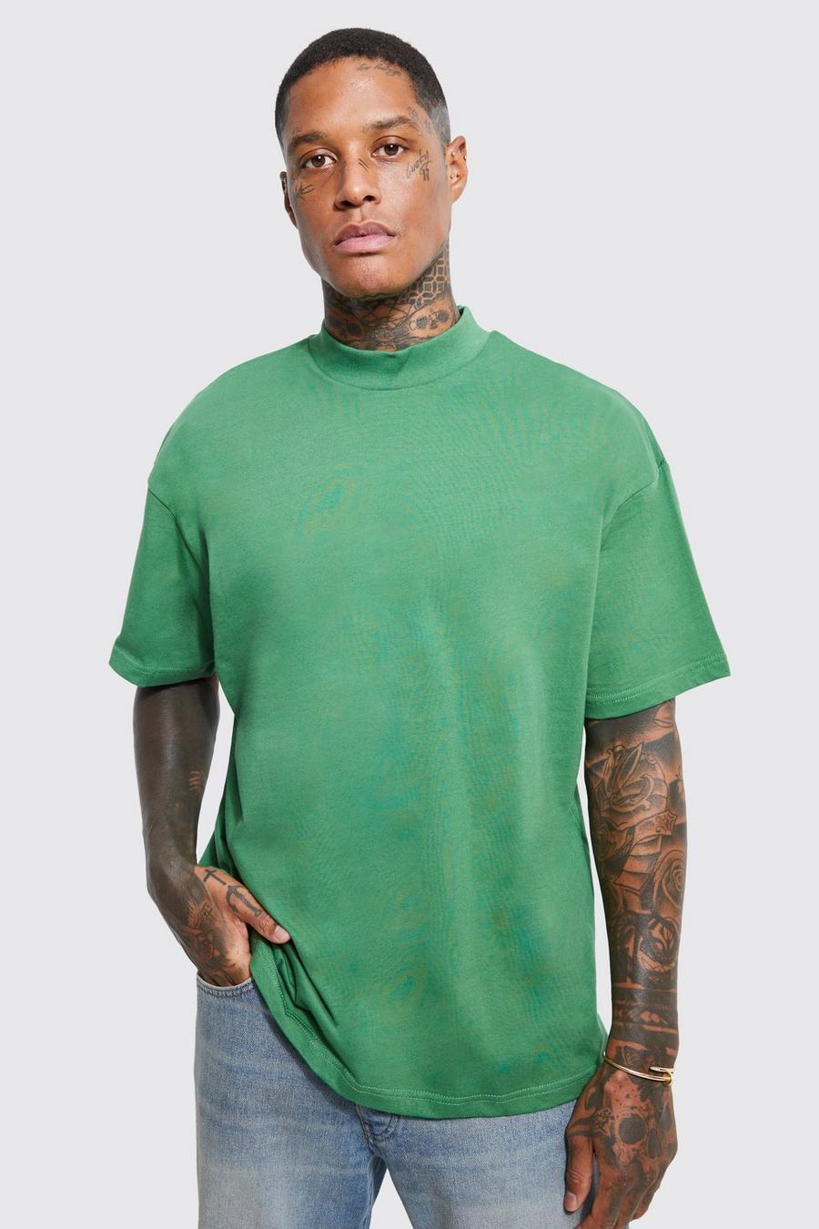 T-shirt oversize pesante con girocollo esteso, Green