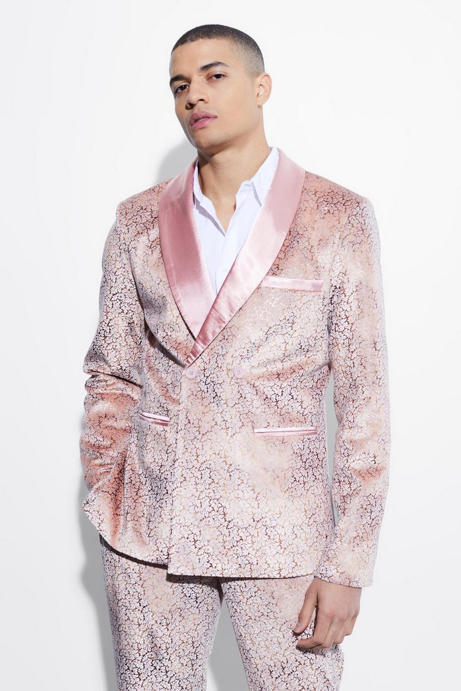 Slim-Fit Velour-Anzugjacke mit Barock-Print, Light pink