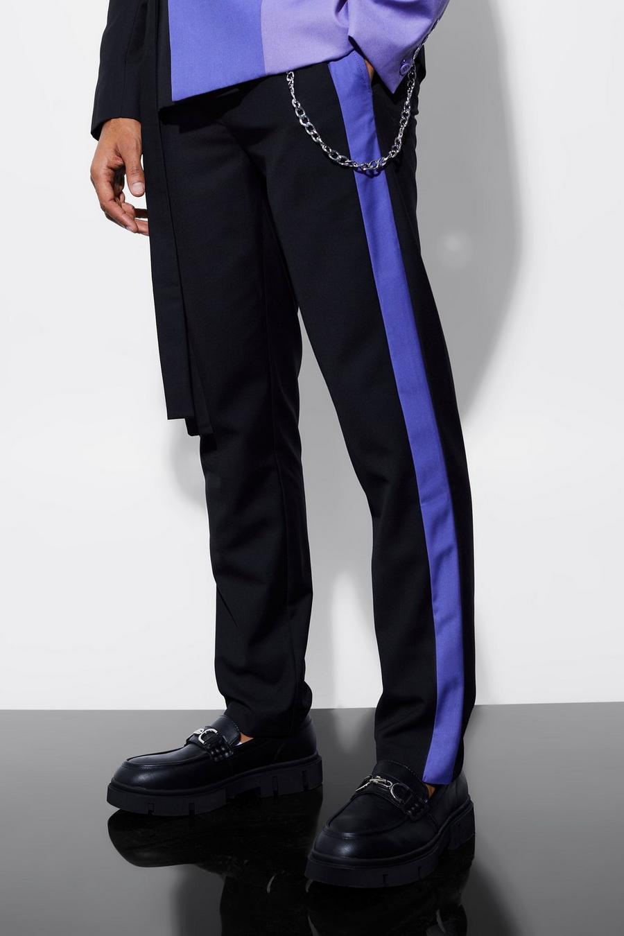 Purple Slim Side Panel Suit Trousers