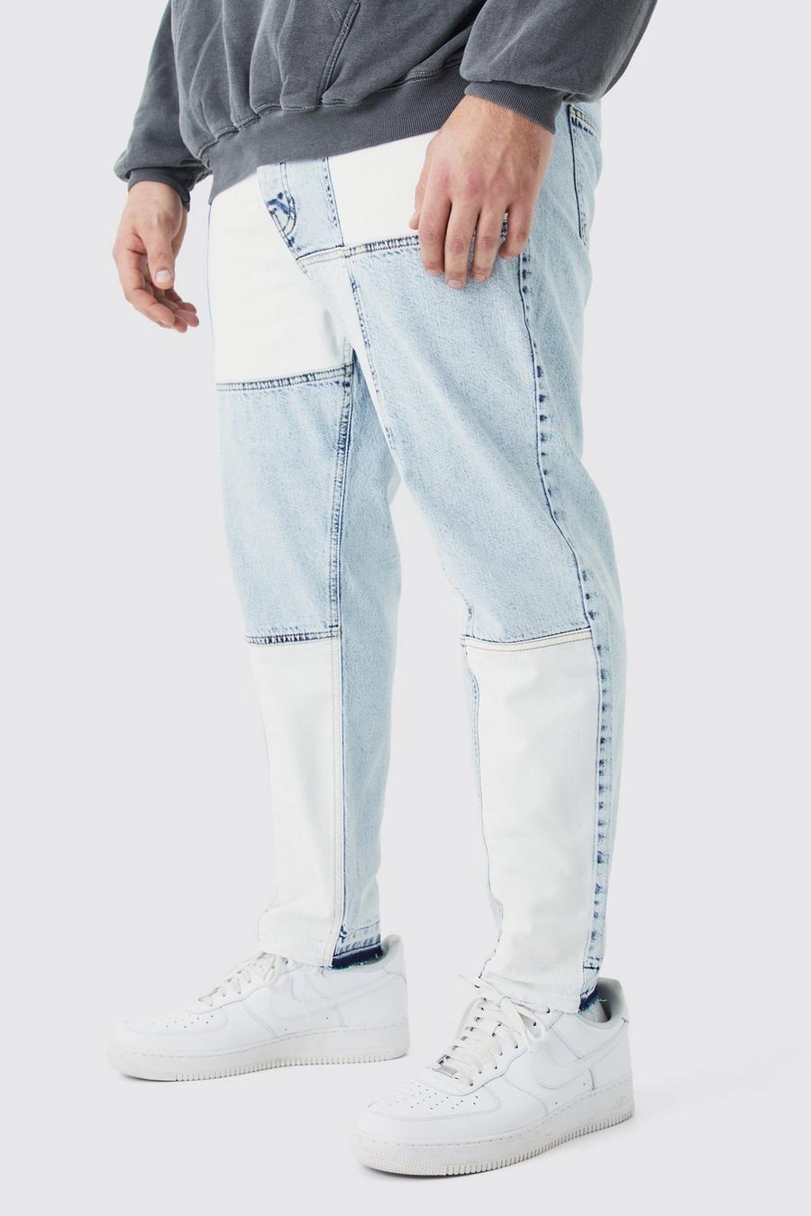 Ice blue Plus Tapered Patchwork Jeans