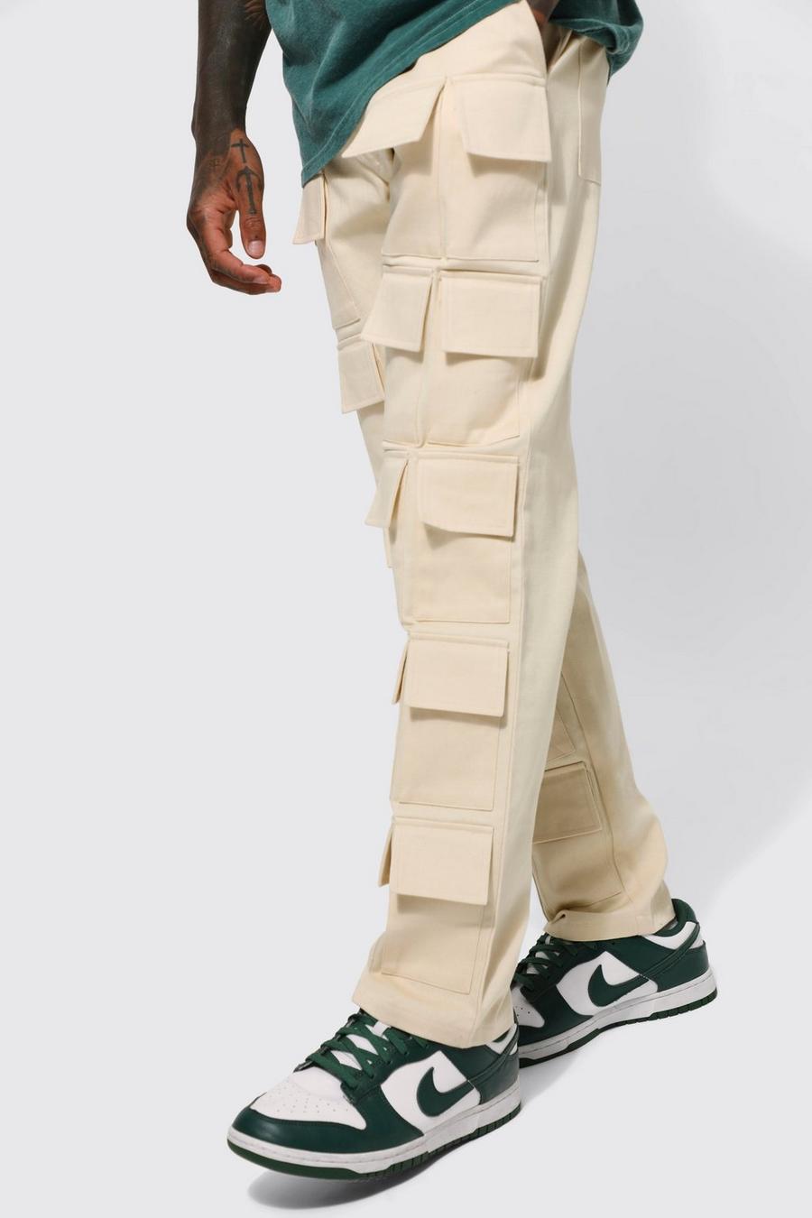 Taupe Fixed Waist Straight Leg Multi Pocket Trouser
