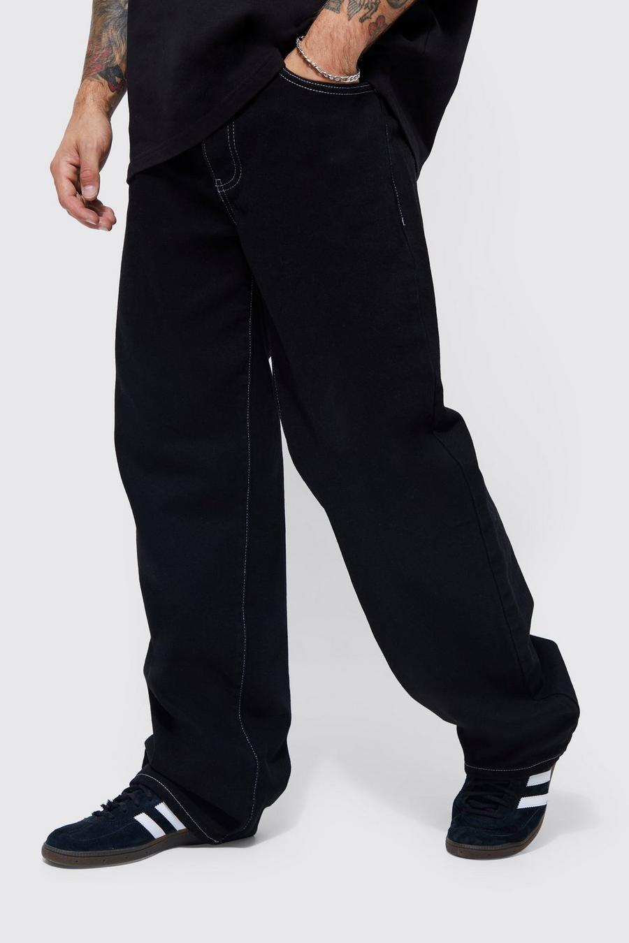 True black Baggy Fit Contrast Stitch Jeans