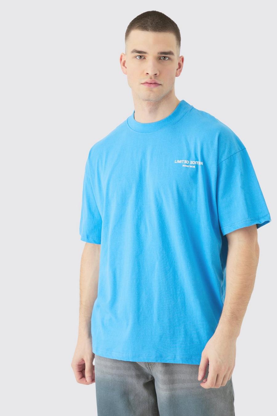 T-shirt oversize Limited con testo in rilievo, Light blue
