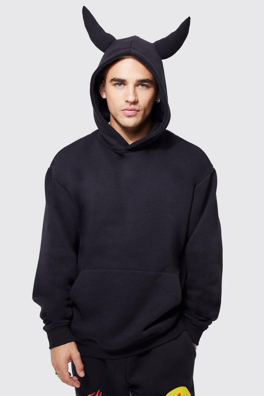 Black Oversized hoodie med horn