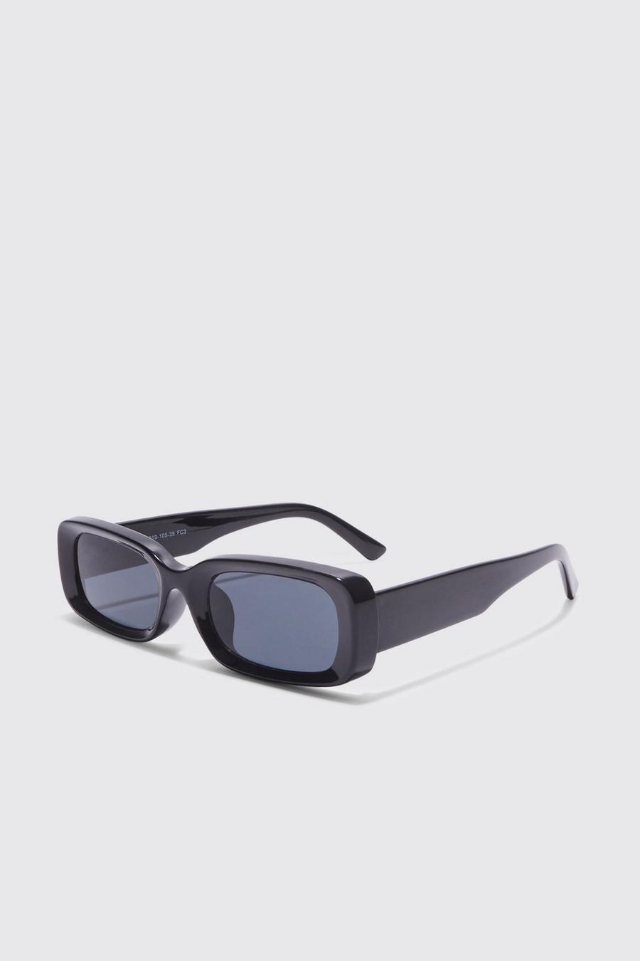 Black Narrow Chunky Rectangle Sunglasses