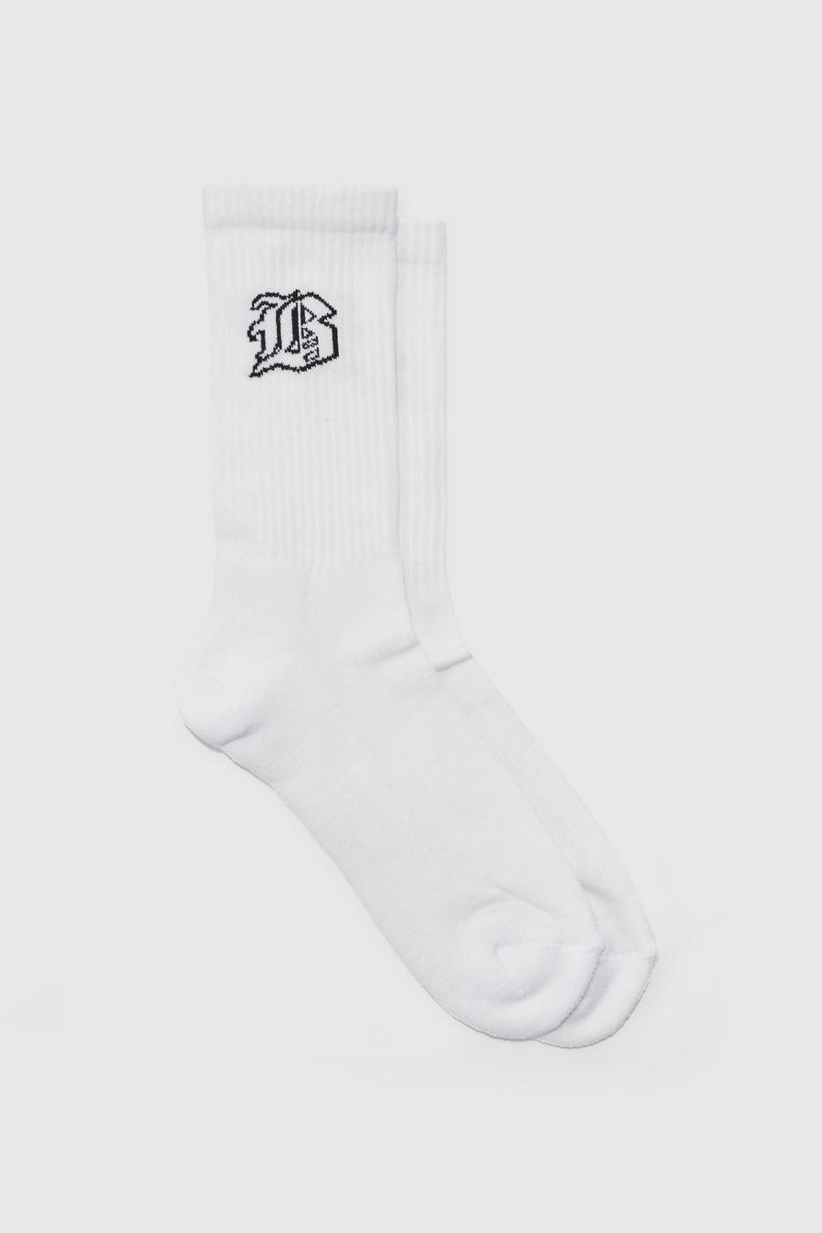 Sport-Socken mit B-Aufnäher, White