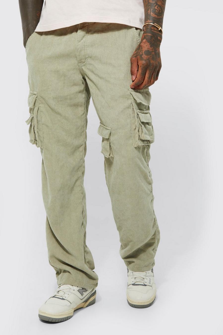 Sage Relaxed Fit Multi Pocket Cord Cargo Trouser