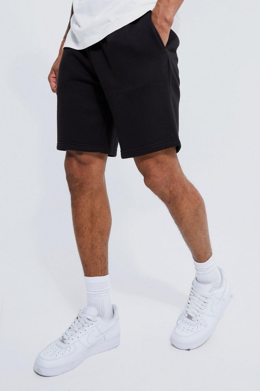 Black Basic Loose Fit Mid Length Jersey Short